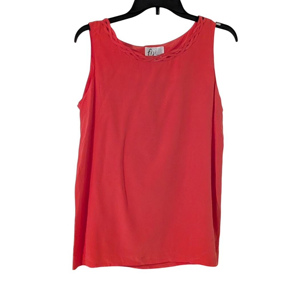 Fiji Sport Coral 100% Silk Sleeveless Tank Top Braided Neckline Shell Size M NWT